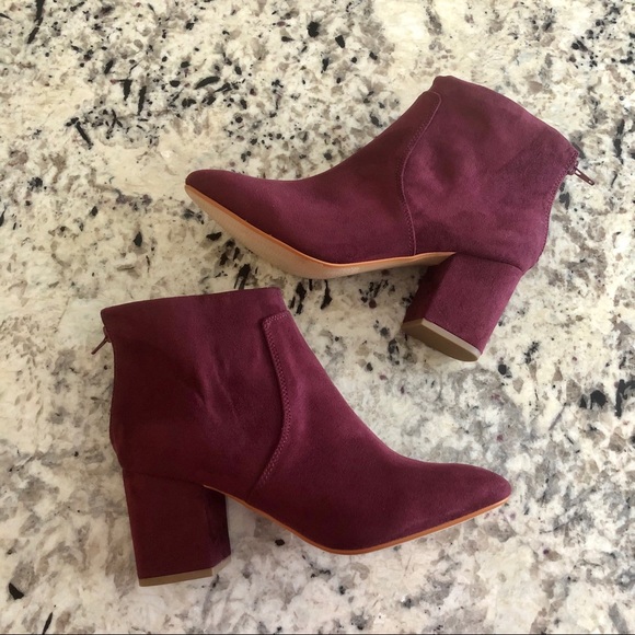 LOFT Shoes - Loft Maroon Faux Suede Block Heel Ankle Boots 10